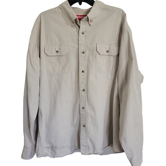 Wrangler Button Up Mens Shirt Long Sleeve Collared Beige 2XL 100% Cotton - Picture 1 of 6
